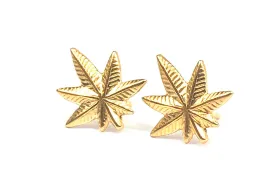 Marijuana leaf earings, 14KGF leaf stud earring, 14K gold filled , Sku #1156-4